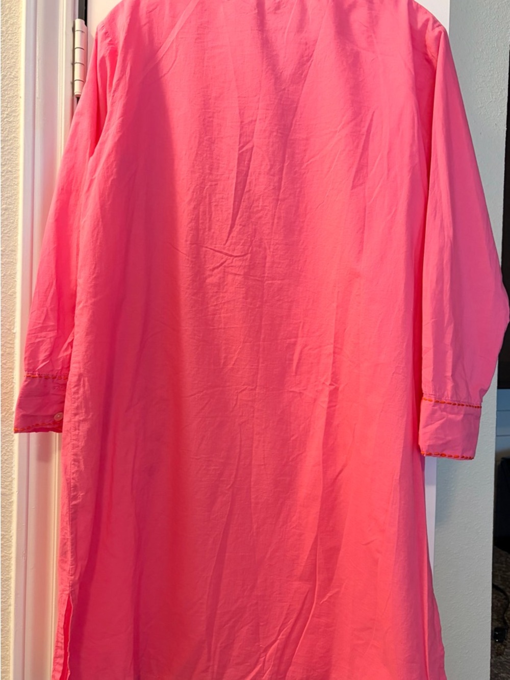 Bright Pink Embroidered Shirt Dress Or Swim Cover Up - Picture 9 of 10